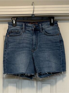 Judy Blue Mid Wash Raw Hem Denim Shorts